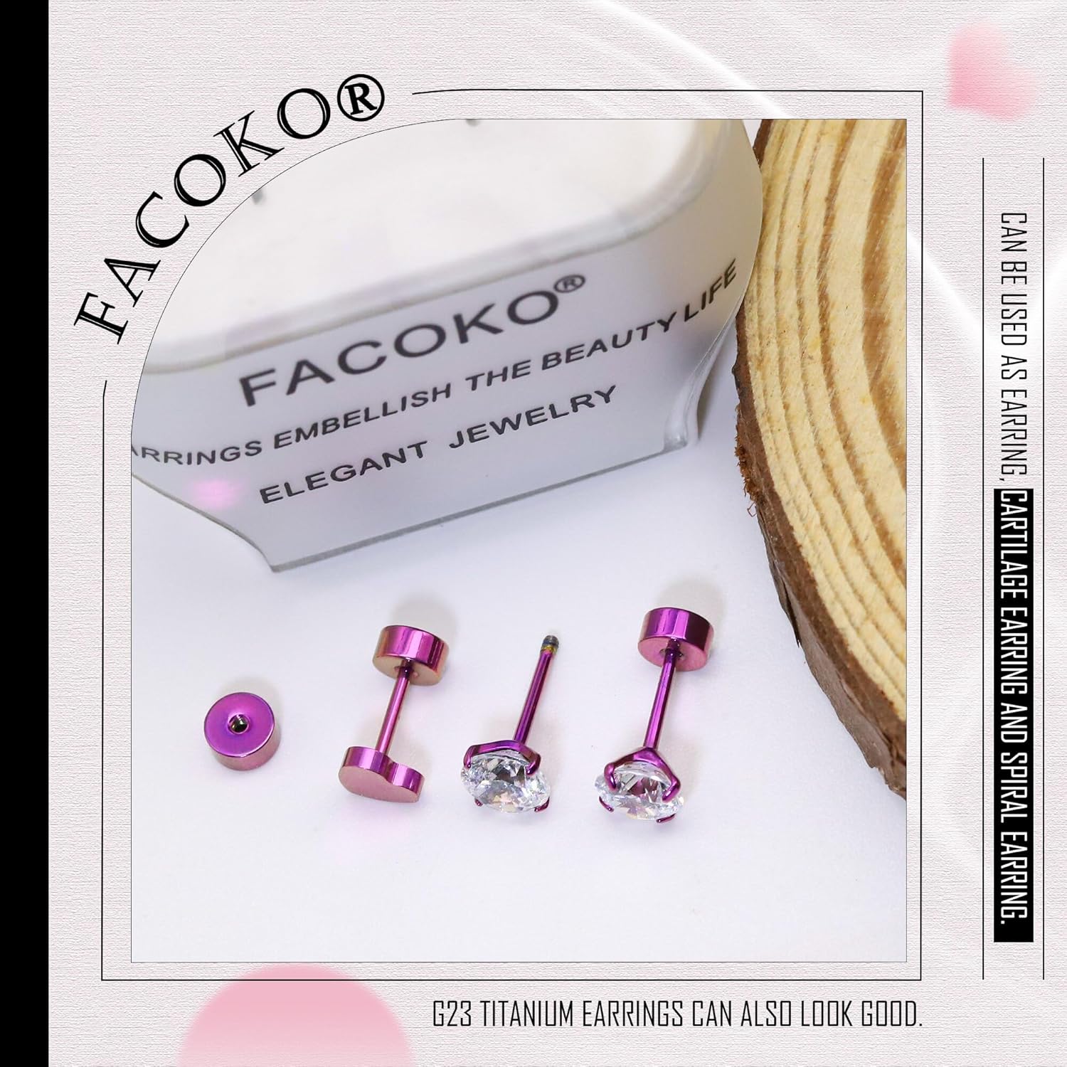 2 Pairs Flat Back Earrings Women, Titanium Star and Moon Earrings, Heart & CZ Flatback Stud, Butterfly & Lightning Screw Back, Crosses and Triangles Stud, Gold/Pink/Silver/Black Options - Image 7