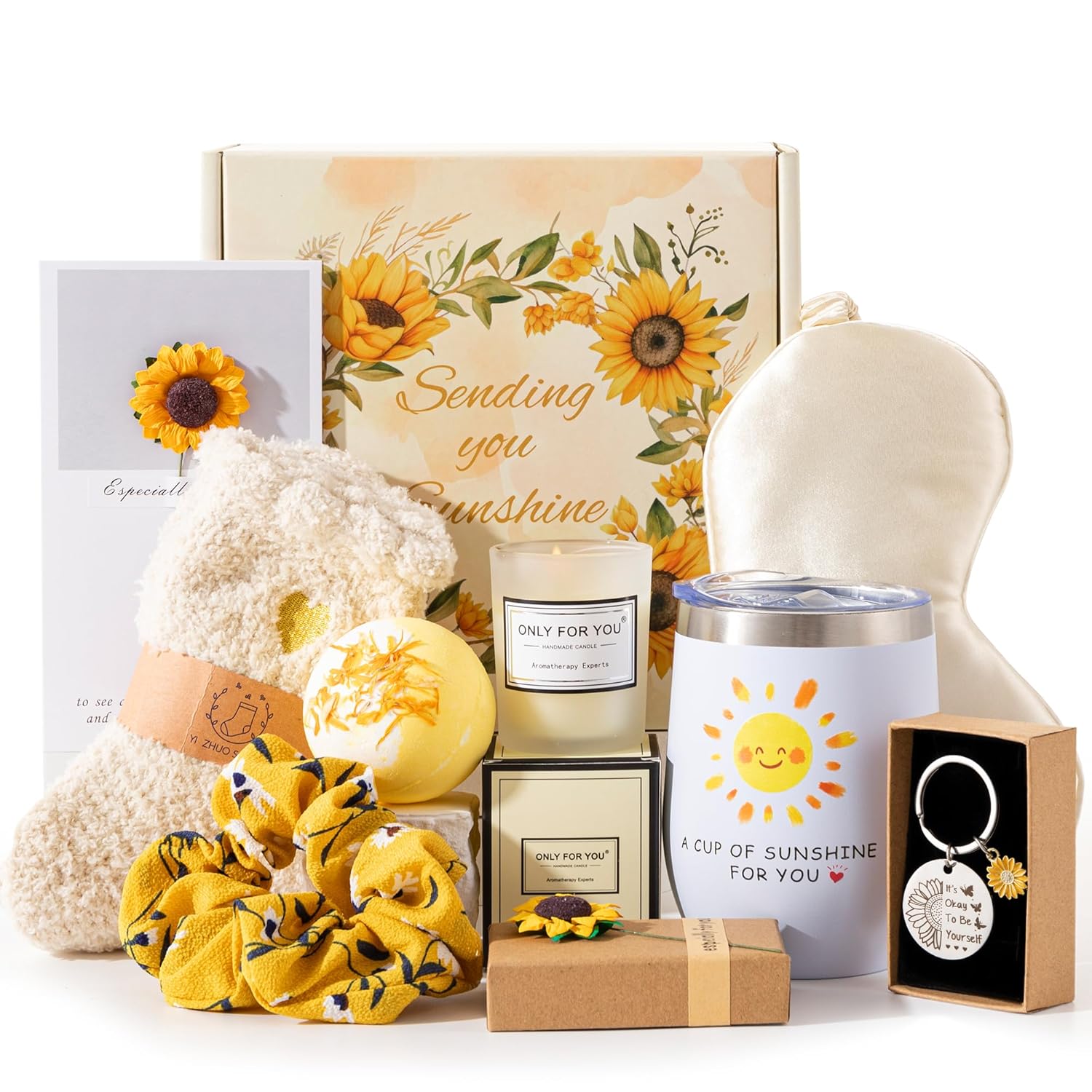 Sunflower Sending Sunshine Get Well Soon Gift Basket – Care Package for Women, Unique Birthday Box, Thinking of You for Her, Relaxing Spa Bath for New Mom, Sister, Best Friend