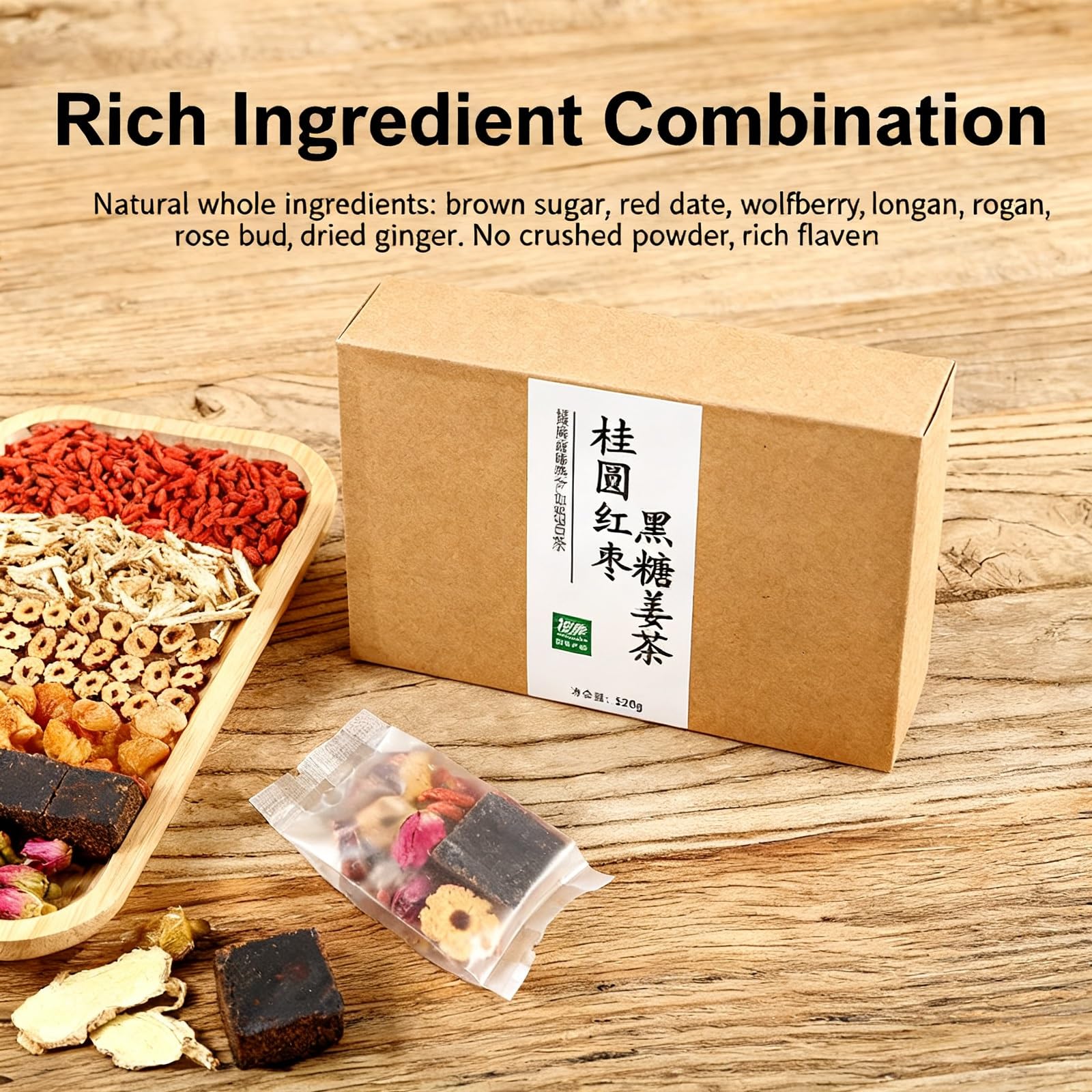 Tè Allo Zenzero E Dattero Rosso Longan Con Zucchero Di Canna - 6 Ingredienti Integrali (bacche Goji, Rosa, Essiccato), Buste Trasparenti, Infusione Rapida In 3 Minuti, 520 G