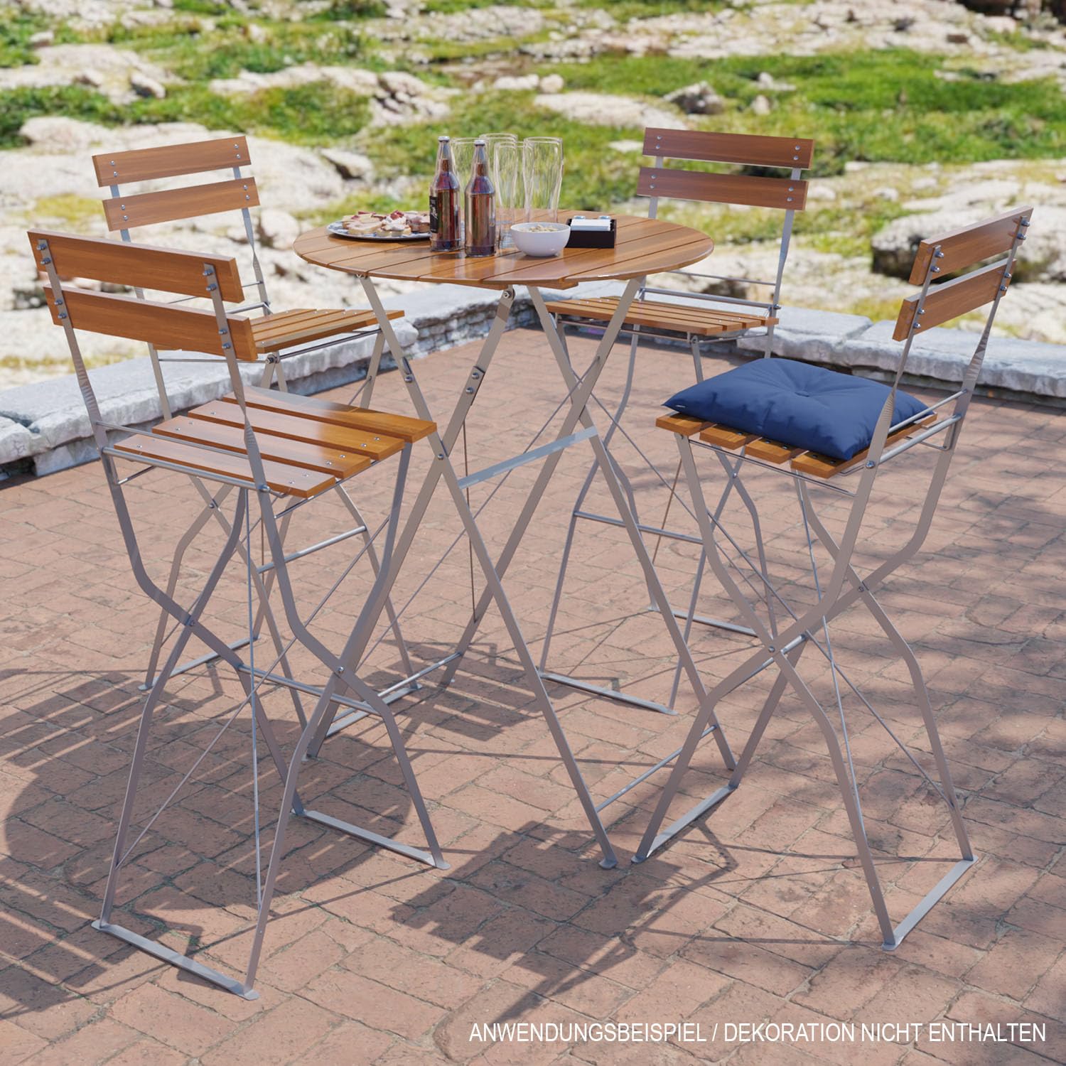 Mojawo Stehtisch Klapptisch Biergarten Stehtisch Tisch Gartentisch klappbar Akazie Stahl pulverbeschichtet Ø80 cm Höhe 110cm