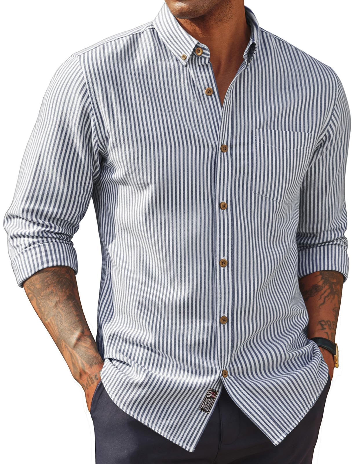 PJ PAUL JONES Mens Classic Fit Linen Shirts Long Sleeve Button Down Business Casual Shirts