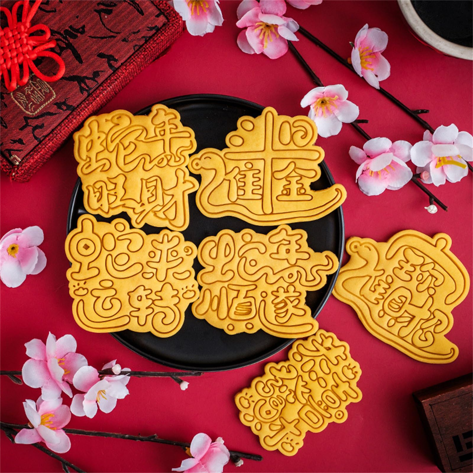 Zkhxhtg bakeware sets New Year Blessings Biscuits Cutter Cookie Stamps Fondant Pastries Mold Biscuits Cutter Kitchen Baking Supplies