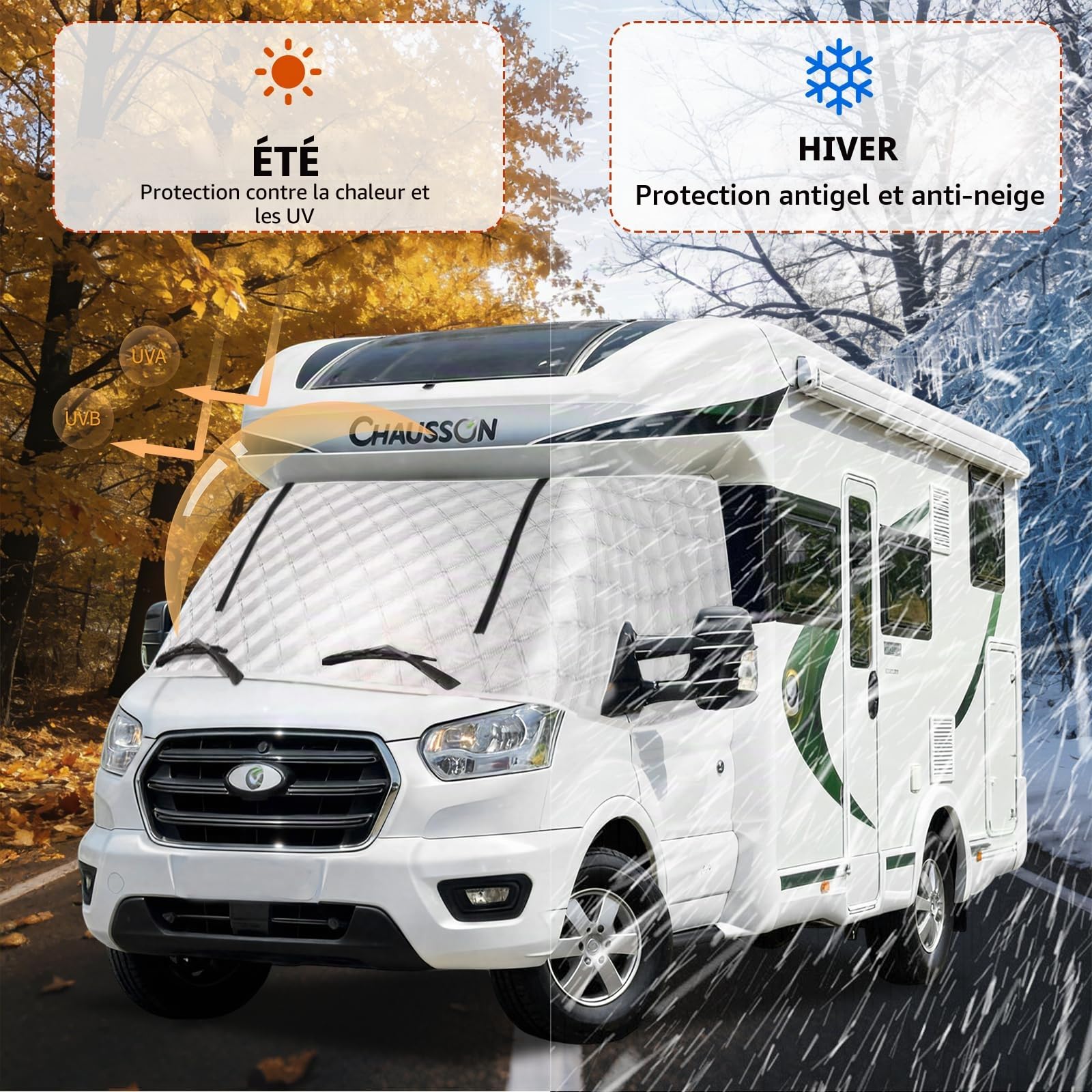 Tapis de fenêtre thermique argenté pour Ford Transit 2015-2025 MK8 & MK9 Tapis d'isolation extérieur pour camping-car Protection solaire Couverture de pare-brise Ford Transit Tapis thermique