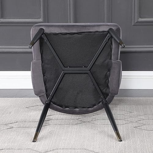 Miniatura 9 de WOKER FURNITURE Sillas de comedor, patas negras con punta dorada, juego de 2 sillas modernas de terciopelo con respaldo sólido, patas de metal,