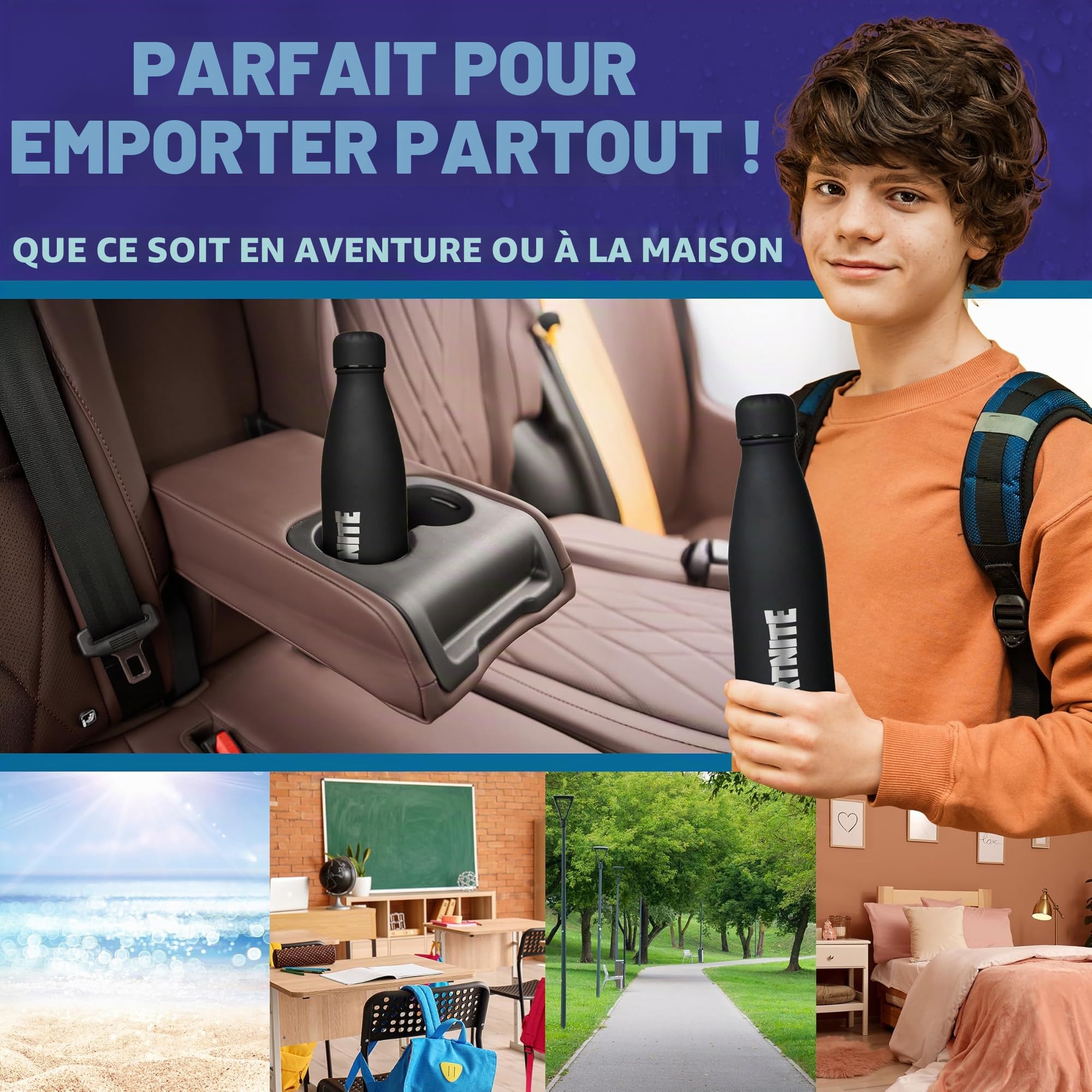 Fortnite Gourde Isotherme 600 ml Ado et Adulte, Gourde Inox Sans BPA, Bouteille Métal, Ecologique Emballage, Gaming Merchandise, Idée Cadeau pour Gamer
