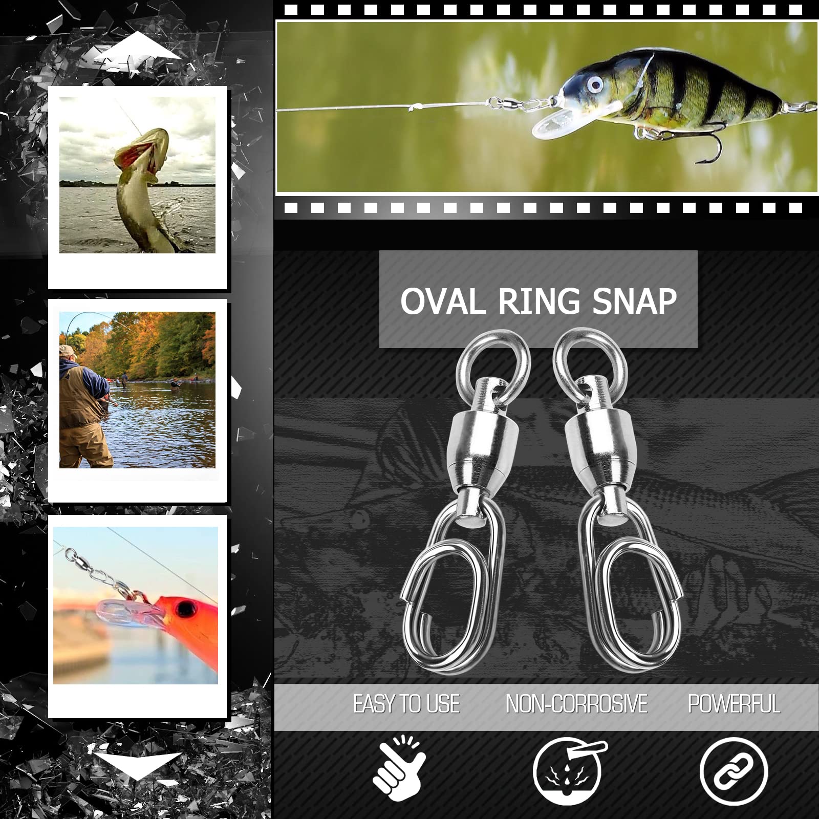 Atibin High Strength Fishing Swivel Steel Stainless Connector Swivel Snaps Freshwater Ball Bearing Fishing Snap Saltwater 25pcs 30lbs