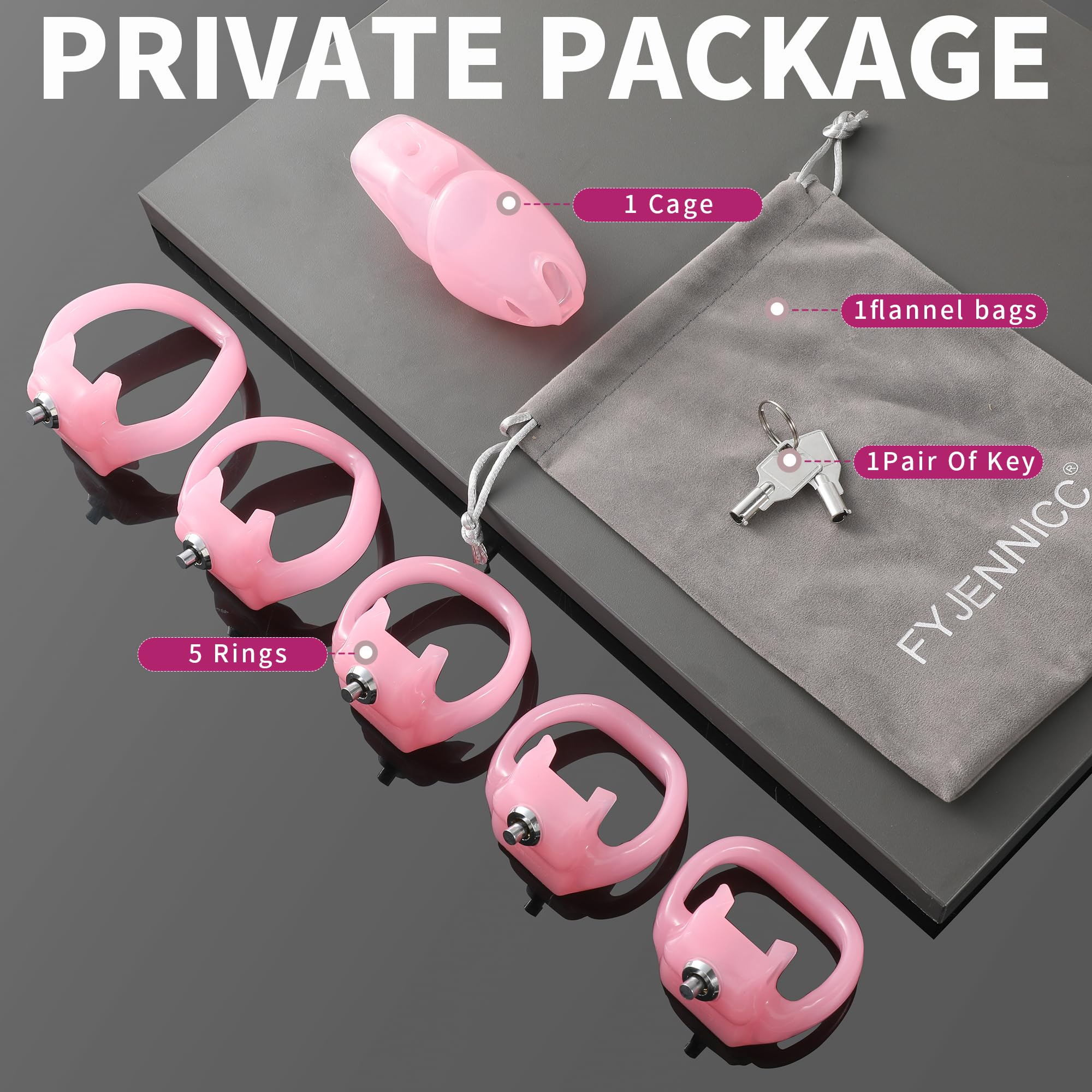 FYJENNICC HT-V5 Male Chastity Cage - Lightweight Resin Male Chastity Cage with Click&Lock Key | Ergonomic Design| Bondage Gear &Adult Sex Toy for Men – Includes 5 Ring Sizes (Black, Standard)