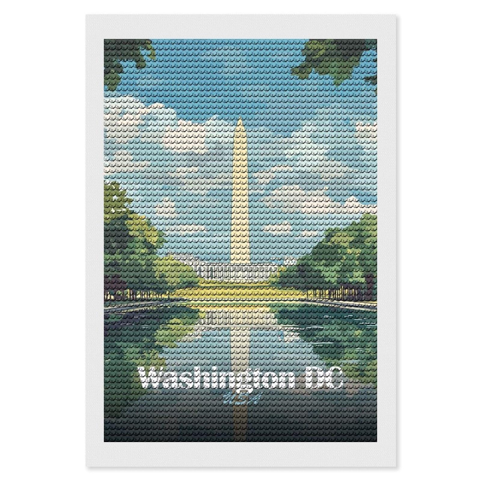 Junmoney Washington DC Monument Illustration Diamond Art Kit 8"x12", Modern Decor, Farmhouse Decor, Home Wall Art, Festive Craft Gift, Handmade Wall Decor