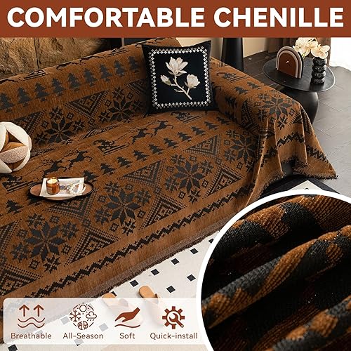 Miniatura 3 de VClife Funda de sofá estilo bohemio, de chenilla, apta para mascotas, para sofá de 2 cojines, antideslizante, con borla, protector estético para