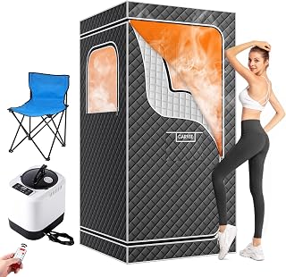 Garvee Dampfsauna, Heimsauna für Zuhause, tragbare Ganzkörpersaunabox mit Dampfgenerator, Fernbedienung & Klappstuhl, 1500W Dampf-Heizgenerator, 4L Wasserbehälter, 9 Temperaturstufen