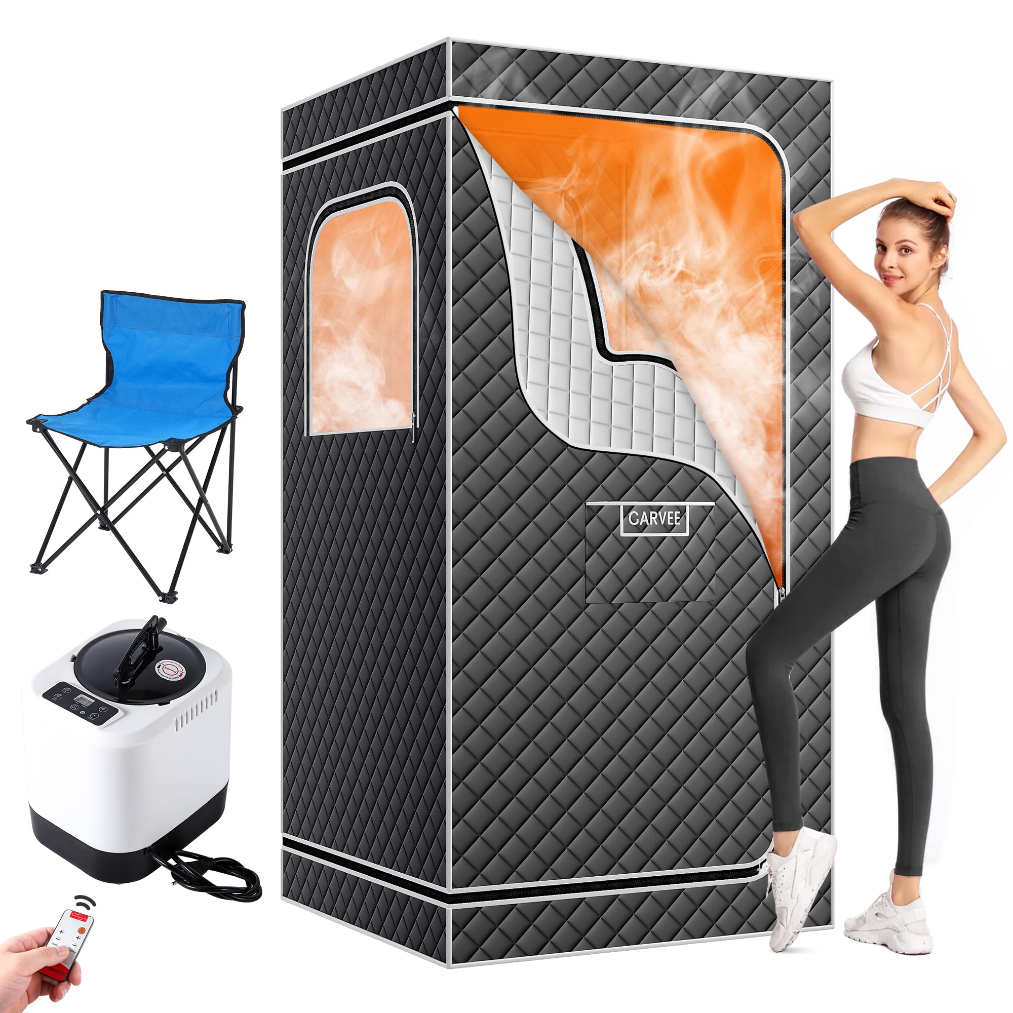 Garvee Dampfsauna, tragbare Ganzkörpersaunabox mit Dampfgenerator, 1500W, 4L Wasserbehälter, 9 Temperaturstufen