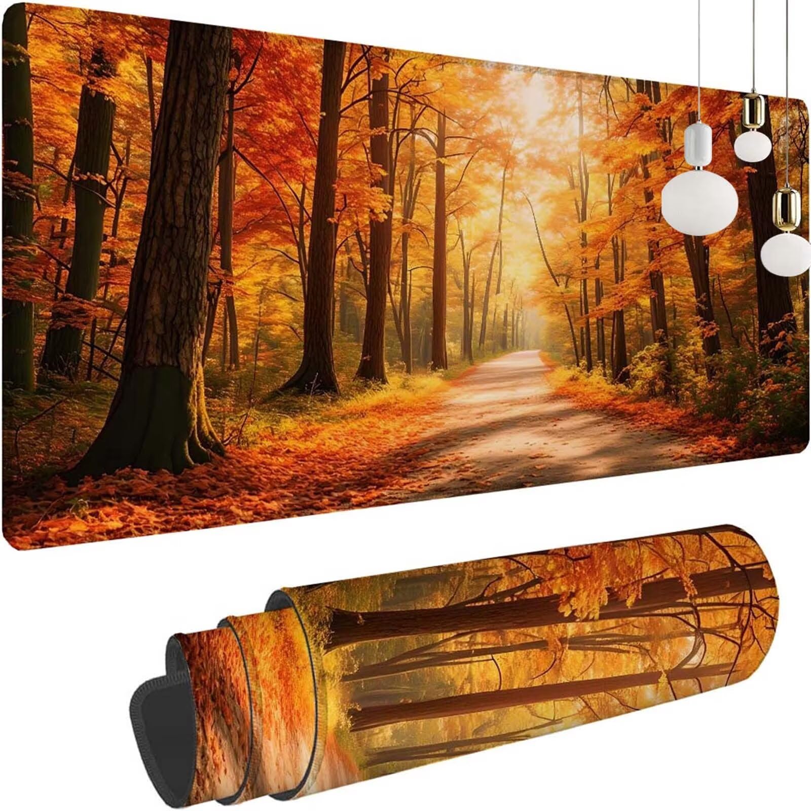 Alfombrilla Ratón Otoño Bosque Alfombrilla Ratón XXL 1400x600x3mm Mouse Pad Resiste Salpicaduras, Extendida de Gran Tamaño con Bordes Cosidos, Mejora la Precisión y la Velocidad, Antideslizante y-389