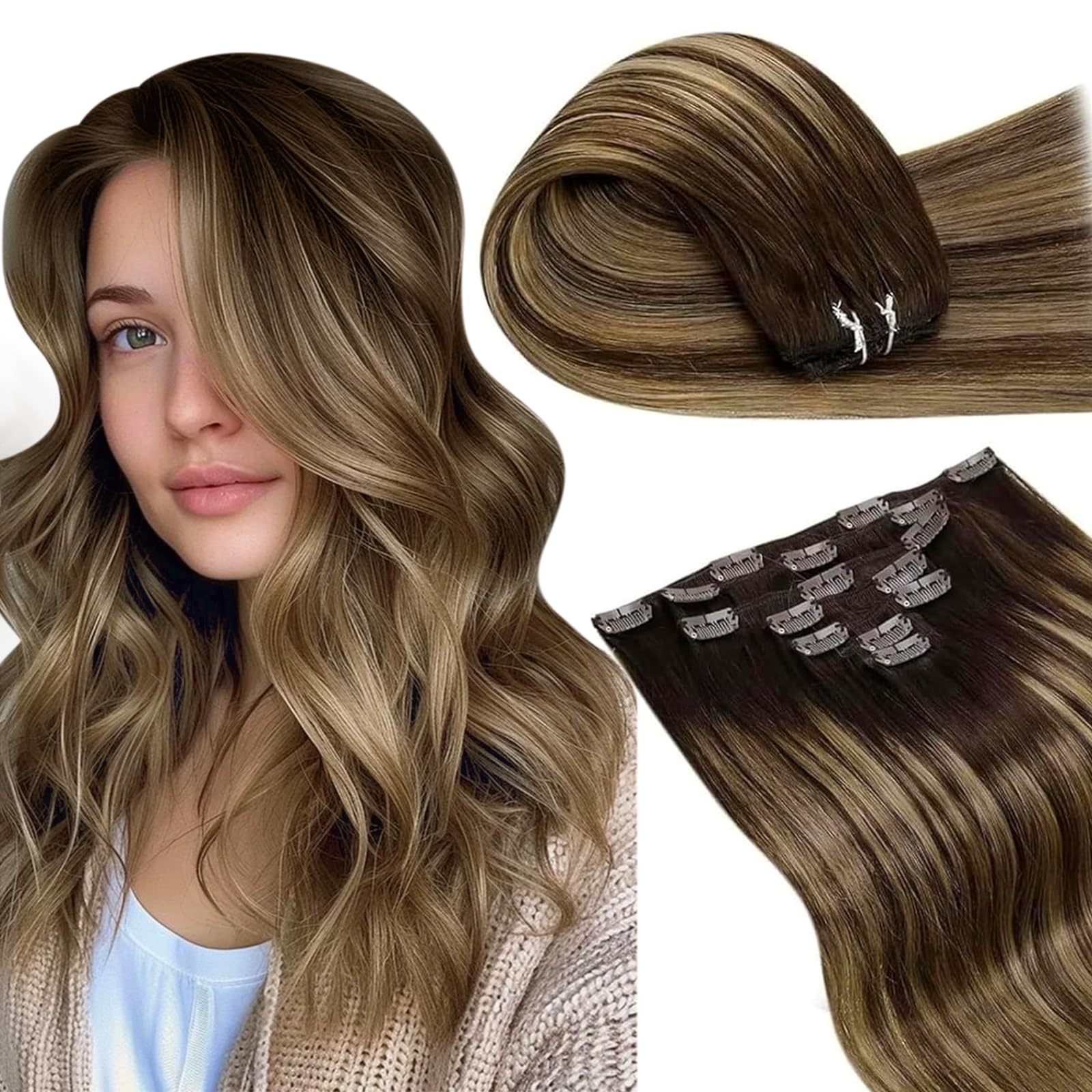 LaaVoo Extensions Echthaar Echt Haar Extension Clip Haarverlängerung Echthaar