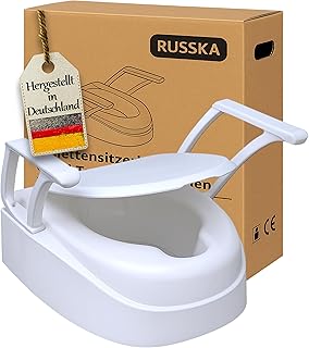 Toilettensitzerhöhung, 3-Fach höhenverstellbar von FabaCare, 12 cm mit Deckel und Armlehnen, stabile Ausführung bis 130 kg, QuickTop System 6cm,12cm, 15cm