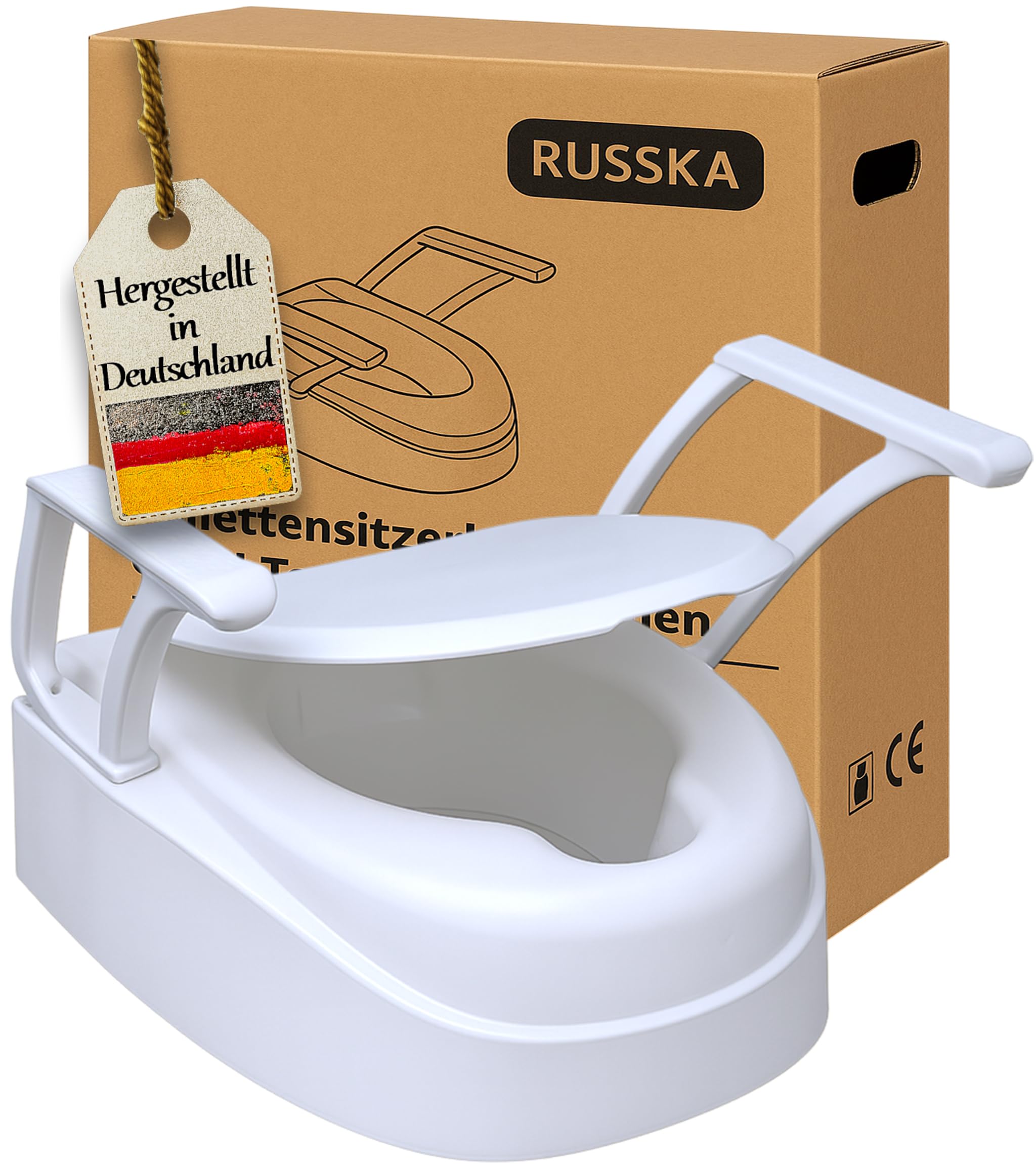Toilettensitzerhöhung, 3-Fach höhenverstellbar von FabaCare, 12 cm mit Deckel und Armlehnen, stabile Ausführung bis 130 kg, Wechsel System 6cm,12cm, 15cm