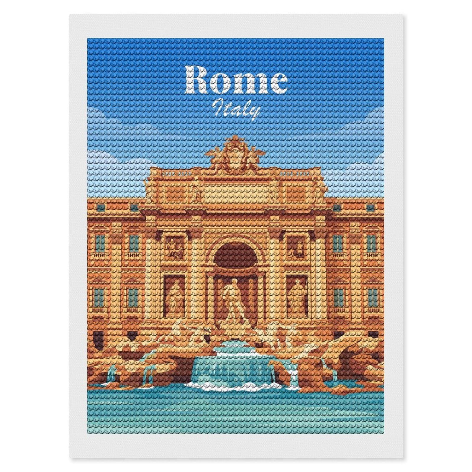 Junmoney Trevi Fountain Rome Italy Diamond Painting Kit 12"x16", Adhesive Canvas, Home Wall Decor, for Beginners, Birthday Gift, Full Kit Included