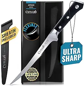 Cutluxe Faca Para Filé De Peixe E Carne, Filetagem 7", Aço Alemão Alto Carbono, Flexível, Design Ergonômico Com Cabo Espiga Completa, Série Artisan