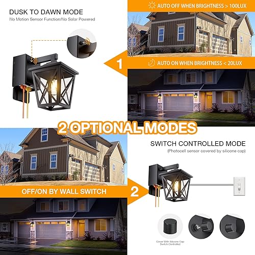 Miniatura 4 de ehaho Luces de porche con tomacorriente, luz exterior del atardecer al amanecer con toma de corriente integrada, luz exterior de aluminio