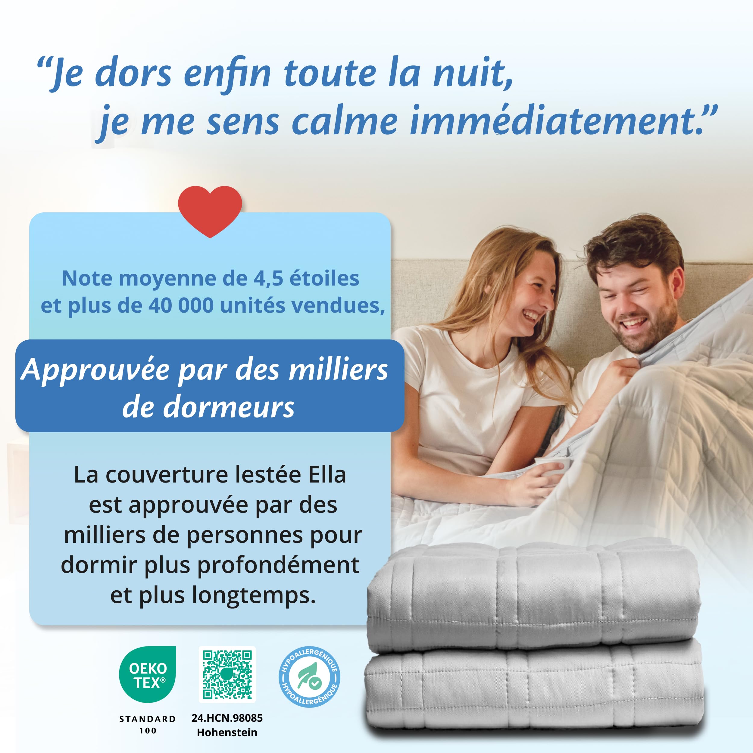 Ella Couverture Lestée Adulte 150x200cm 11kg - Couverture Pondérée Relaxante & Calmante - 7 Couches, Perles de Verre Hypoallergéniques, Couche Externe Coton Doux & Rafraîchissant - Weighted Blanket