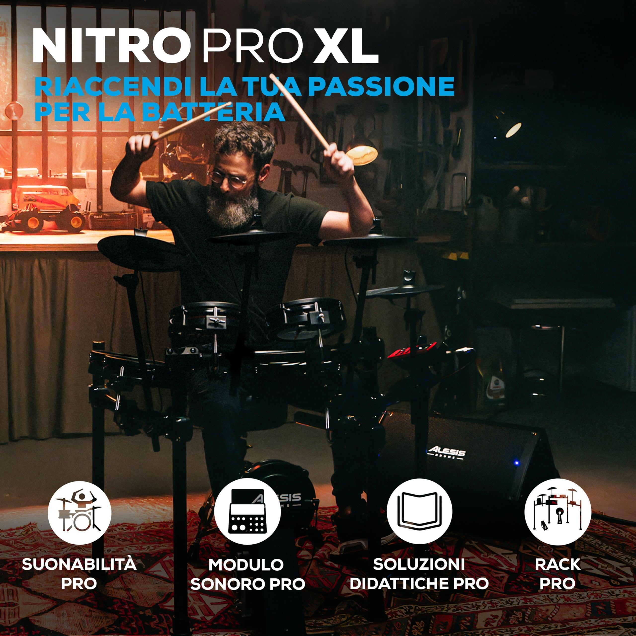 Alesis Nitro Pro XL Batteria Elettronica 10 Pezzi Mesh Dual Zone Pad BFD Suoni Bluetooth Drumeo USB MIDI