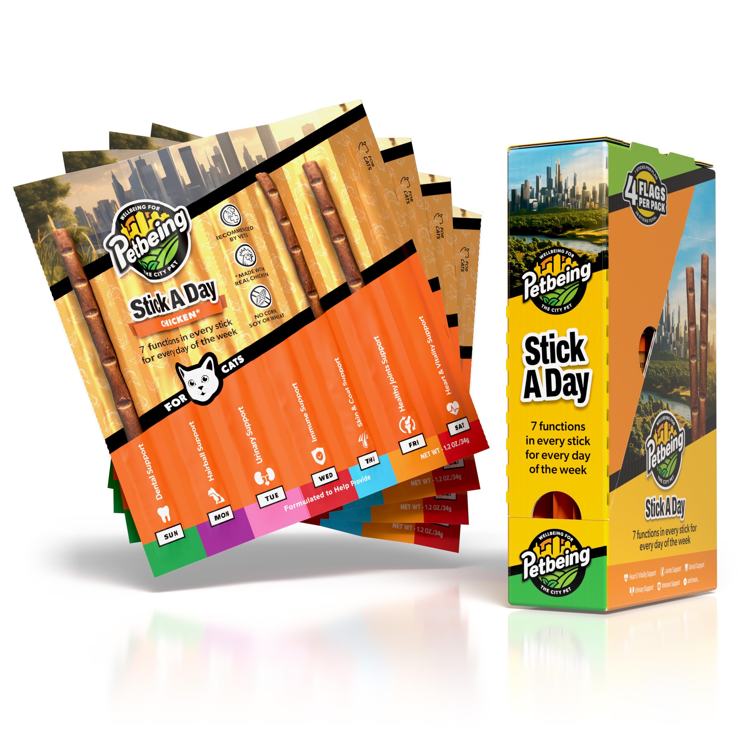 PETBEING Stick a Day Cats | Specially Formulated 7-in-1 Functions Daily Real Meat Supplement for Cats | Cat Chew Stick & Pet Vitamins Supplements