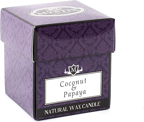 Mystix Londres - Vela perfumada pequeña de coco y papaya de 8 cl, el mejor aroma para el hogar, cocina, sala de estar y baño, perfecta como regalo,