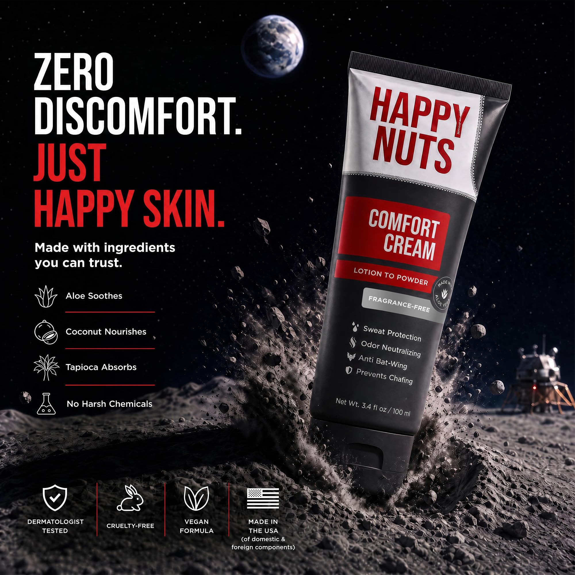 HAPPY NUTS Desodorante Comfort Cream para hombres: Anti-Chafing Sweat Defense, Soothing, Odor Control, Aluminum-Free Mens desodorante & Hygiene Products for Men 's Private Parts