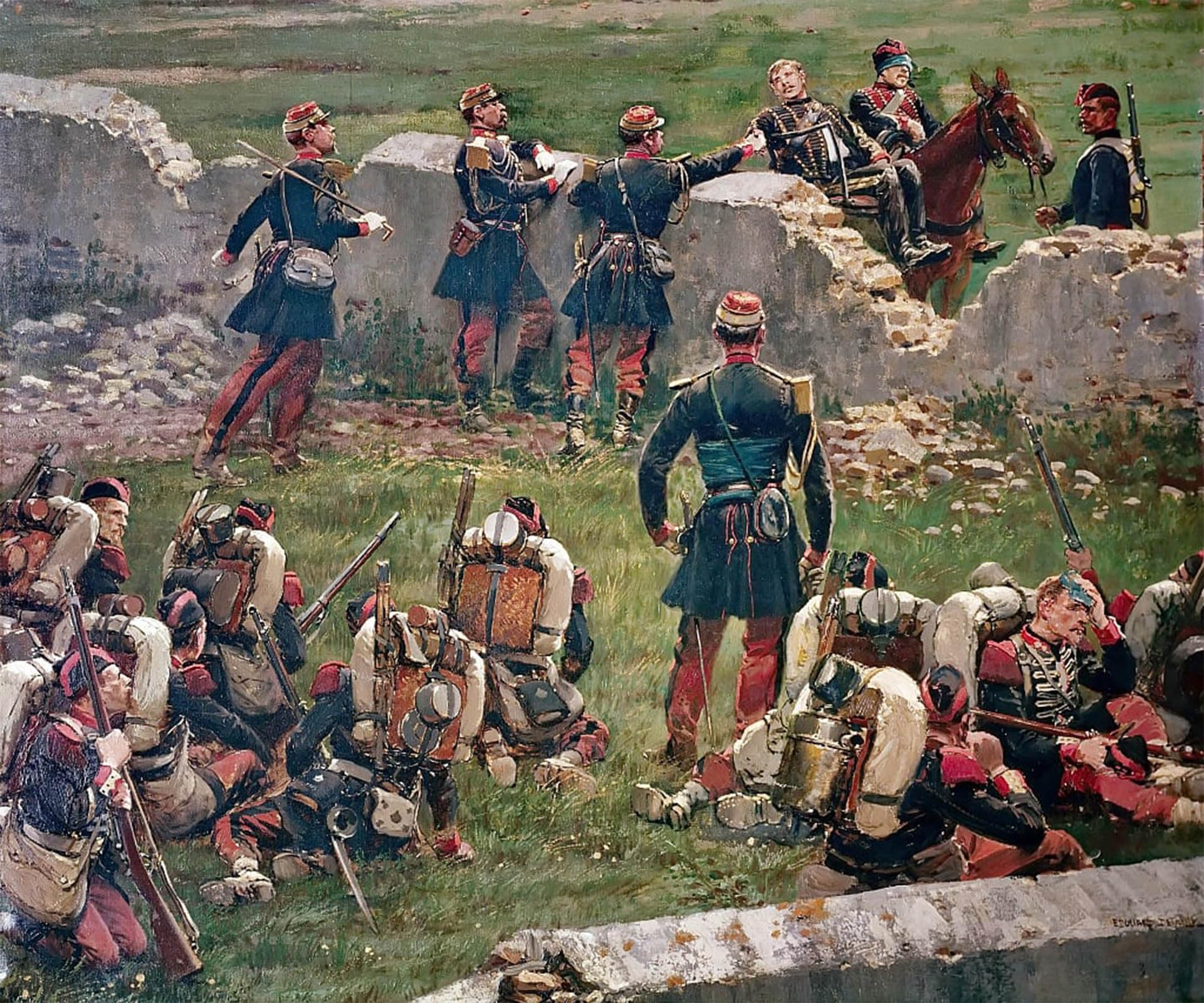 ARTXLXXBN Famous Painting Art Wall Decor Abstract Art Picture Evening of the Battle of Rezonville Gravelotte Grenadiers by Jean Baptiste Edouard Detaille Animal Pictures for Home Decor 60x90cm