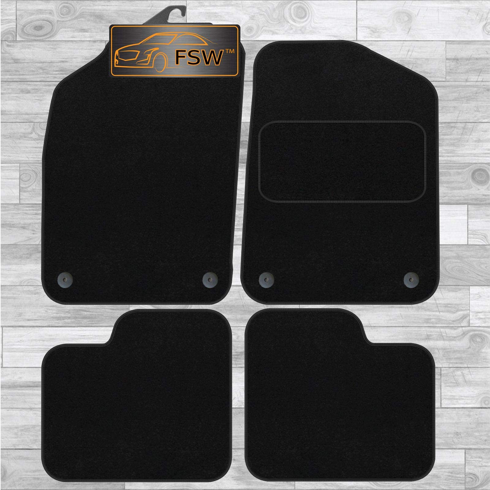 FSW - Tailored Mats - Fits FIAT 500, Dec 2012 Onwards, TWIN FIXING DRIVER/PASSENGER - Black Carpet - Anti Slip Mat - Non Slip Car Floor Mat, Fitted With Clips & Granulated Backing - 4pc Floor Mat