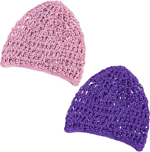 Geyoga 2 piezas de malla de ganchillo para el pelo de rayón tejido de red de punto de redecilla de ganchillo gorra de dormir para mujer