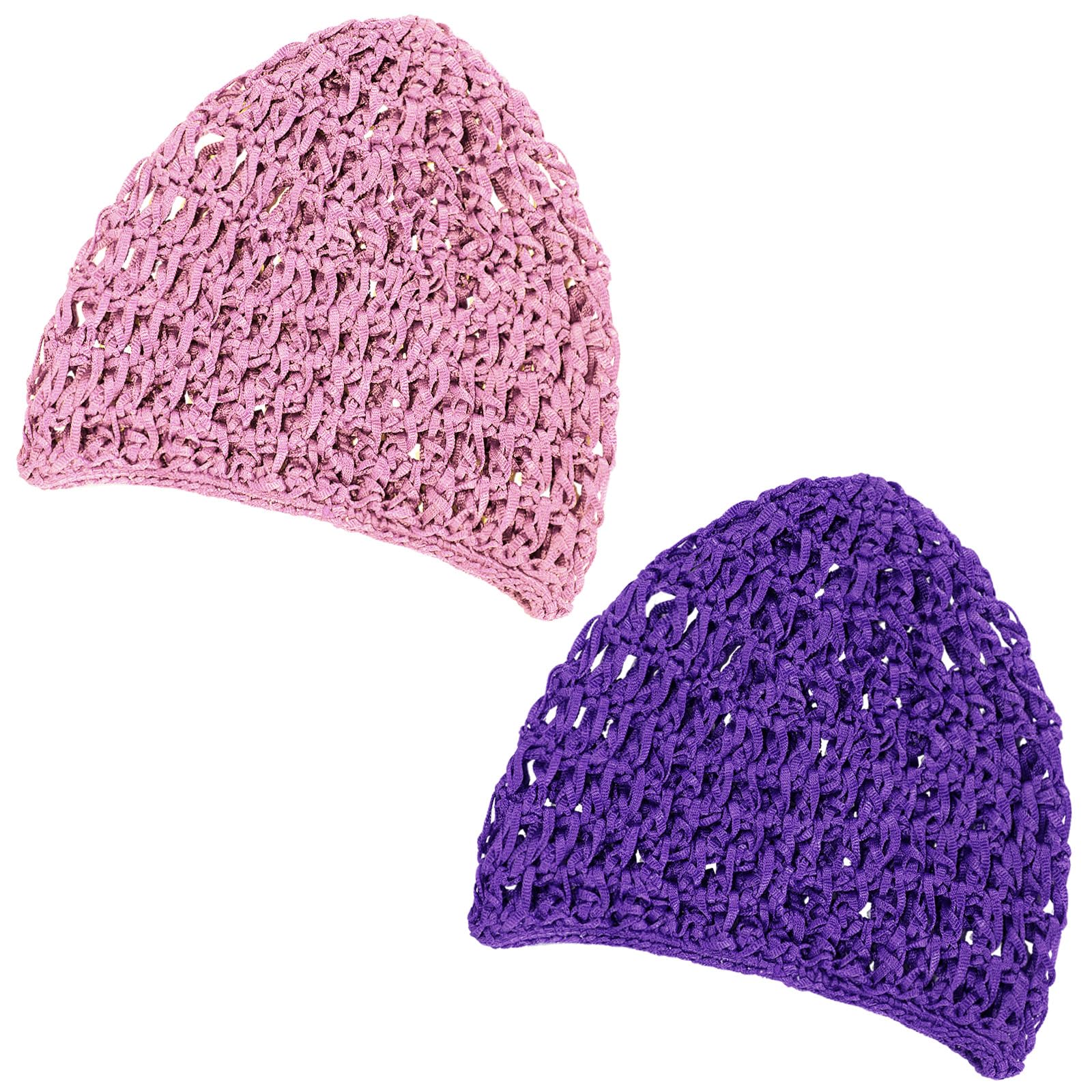 Geyoga 2 Pieces Mesh Crochet Hair Net Rayon Knit Snood Cap Cover Crocheted Shower Caps Sleep Hat for Women(Pink, Purple)