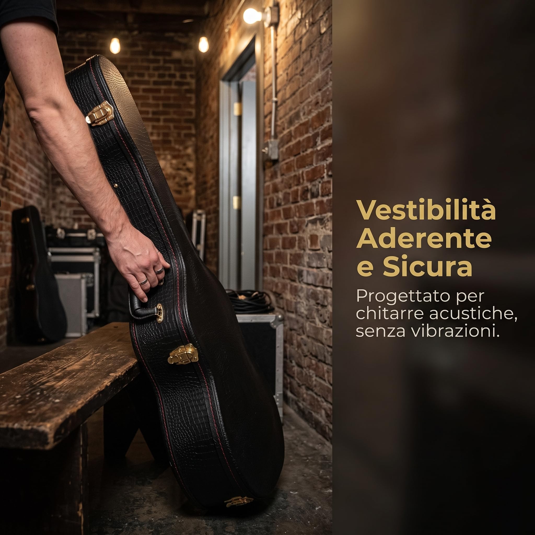 Custodia Rigida per Chitarra Acustica 41 Pollici, Valigetta Protettiva Impermeabile, Marrone con motivo a coccodrillo
