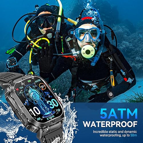 Miniatura 6 de Relojes inteligentes militares impermeables de 5 ATM para hombres, reloj inteligente Android compatible con iPhone 2.02 pulgadas HD táctico