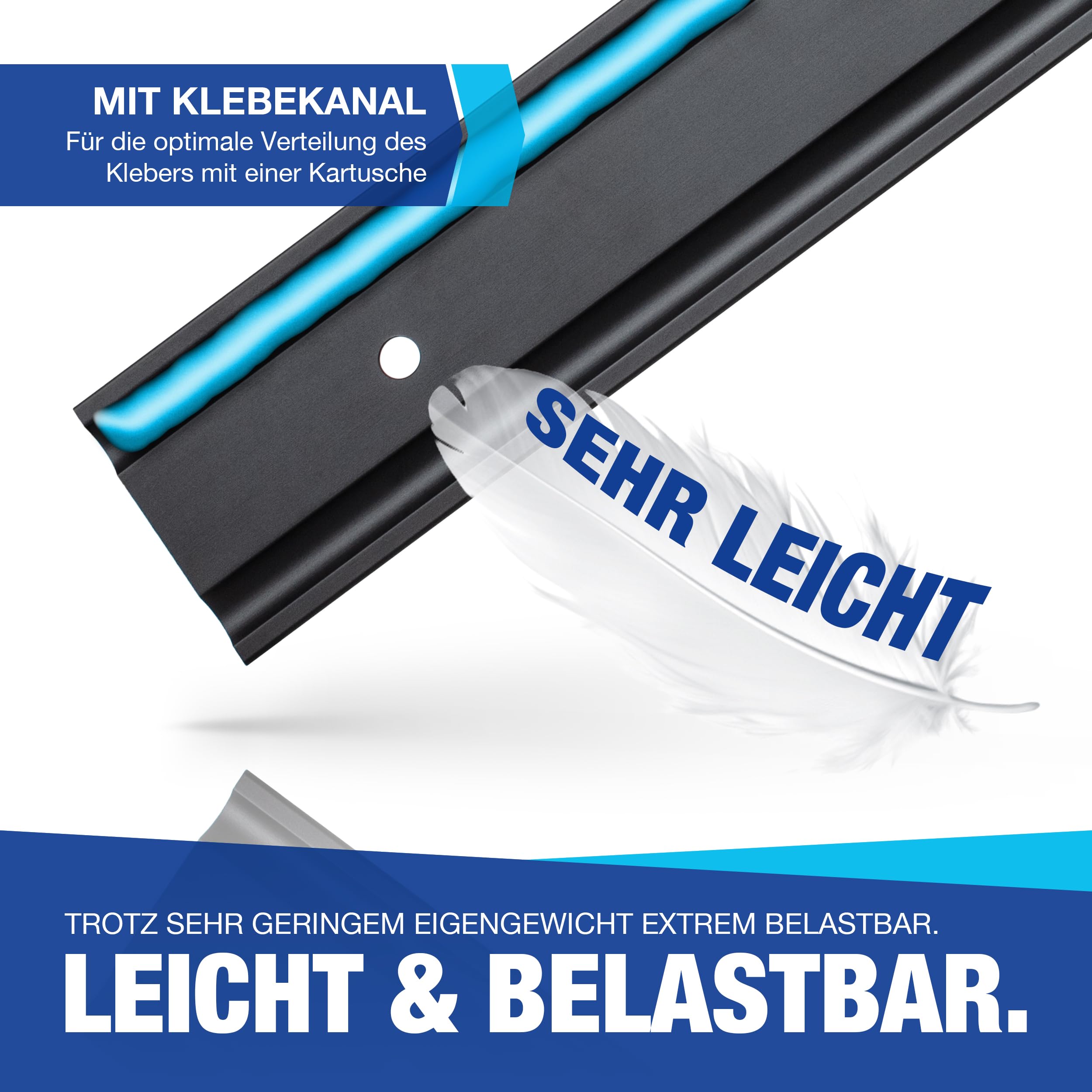 NTG Blackline Aluminium airline-rails in voordeelset, geboord en zwart geanodiseerd, halfronde rail voor het vastzetten van ladingen voor vrachtwagens en campers, sjorrail (set 4.4