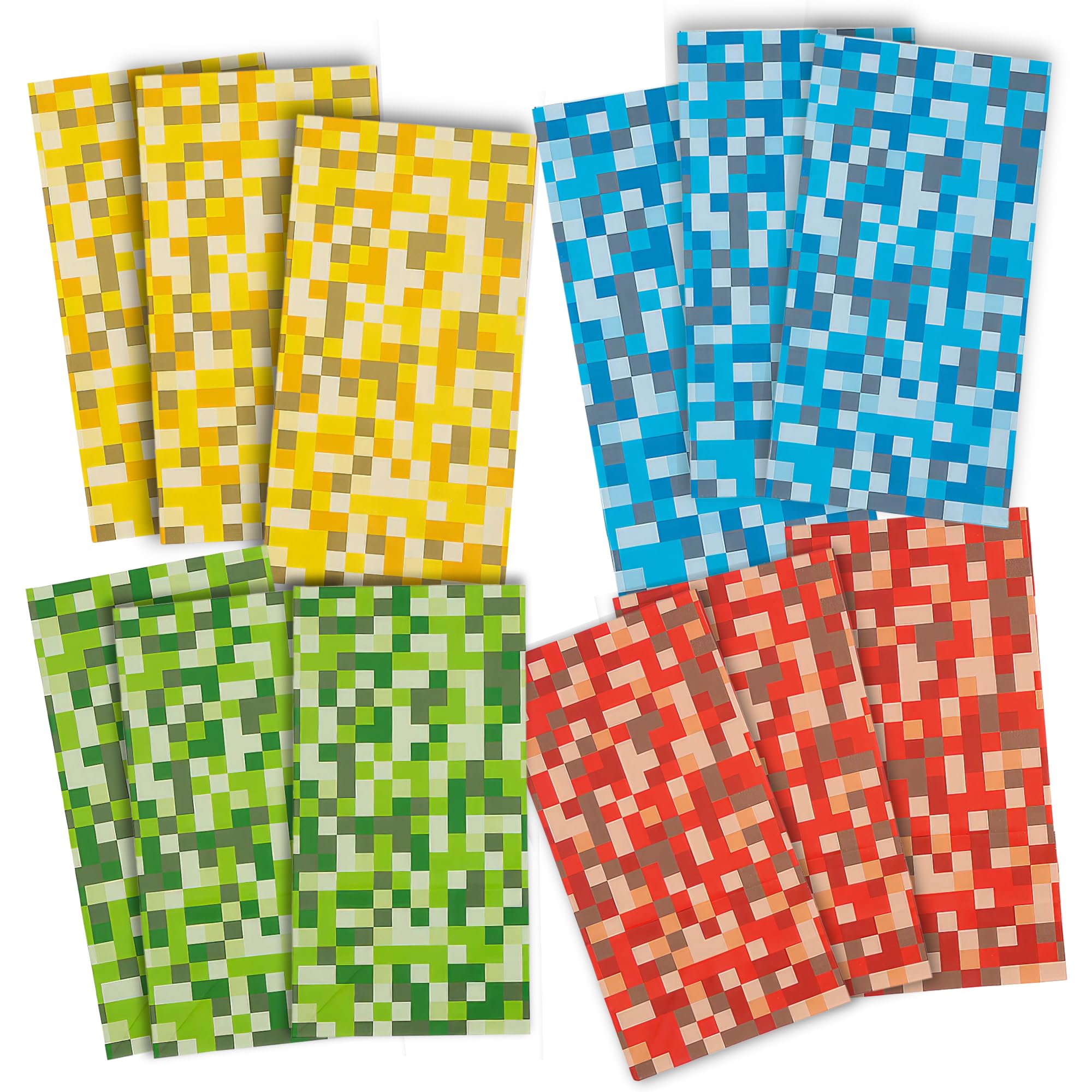 Fun Express - Pixel Pattern Treat Bags - Party Supplies - Paper Treat Bags - 12 Pieces