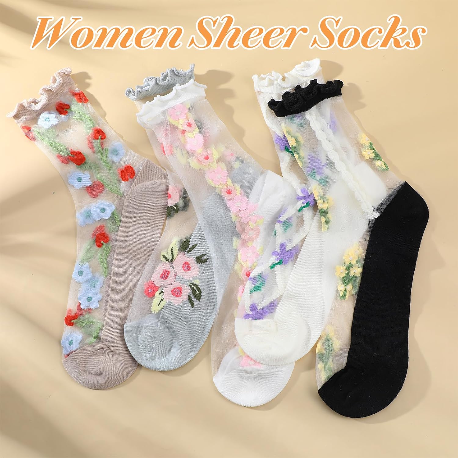 Women Sheer Socks 5 Pairs Ultra Thin Sheer Ankle Socks Breathable Silk Sock Nude Stocking for and Girls