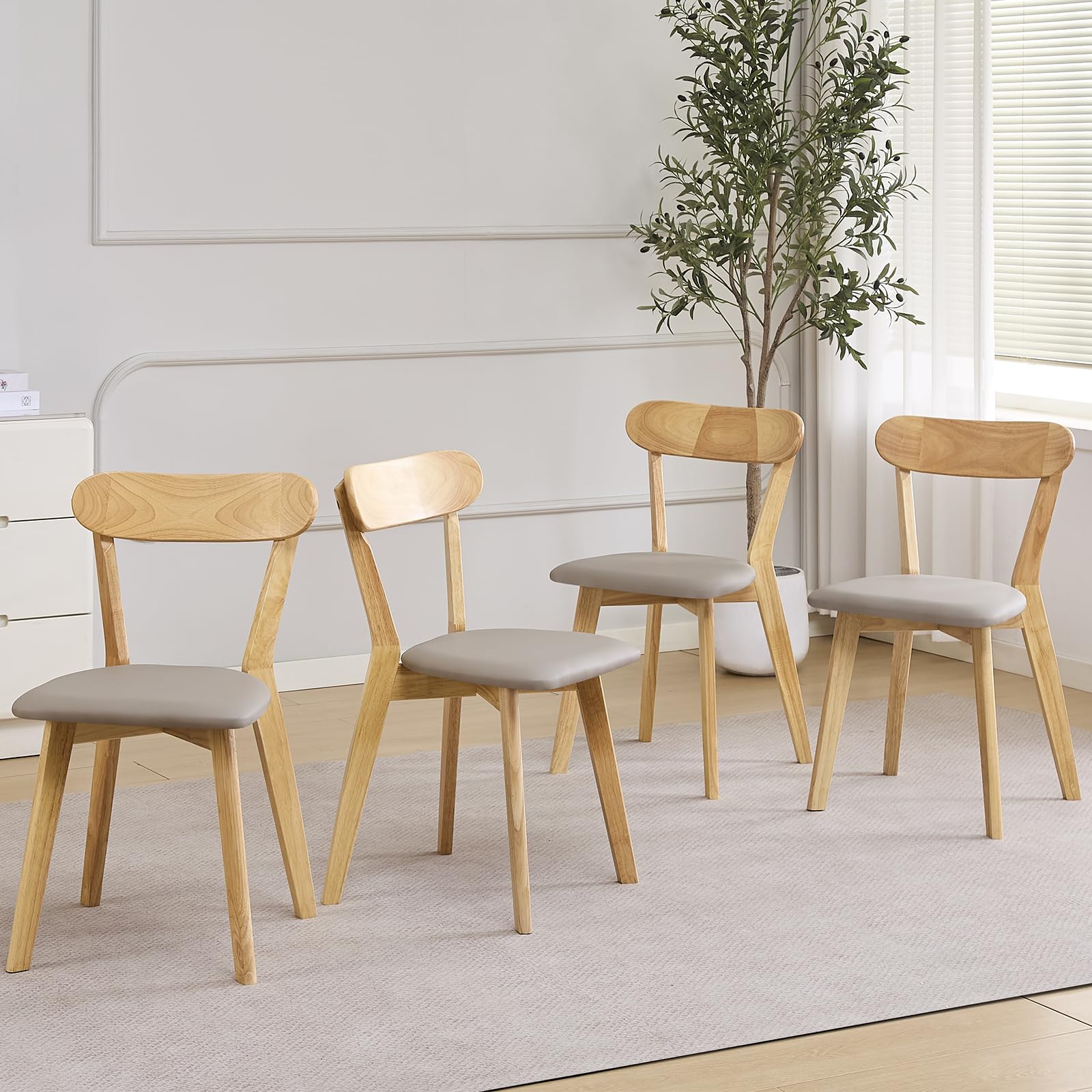 paonne Louis Wood Dining Chairs Set of 4 Upholstered Kitchen Chairs with Solid Wood Frame and Legs and Fixed Cushion