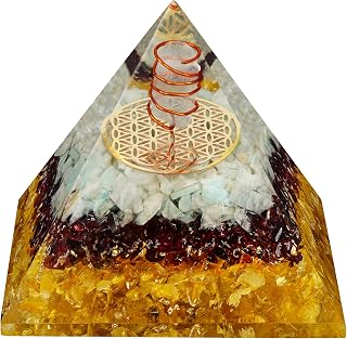 Chakra Healing Crystal Pyramid, Unique Birthday Gifts for Womens, Mom, Love One, Citrine Clear Qurtaz Orgonite Orgone Pyramid for Meditation, Balance, Positive Energy, Success, Office Desk Decor