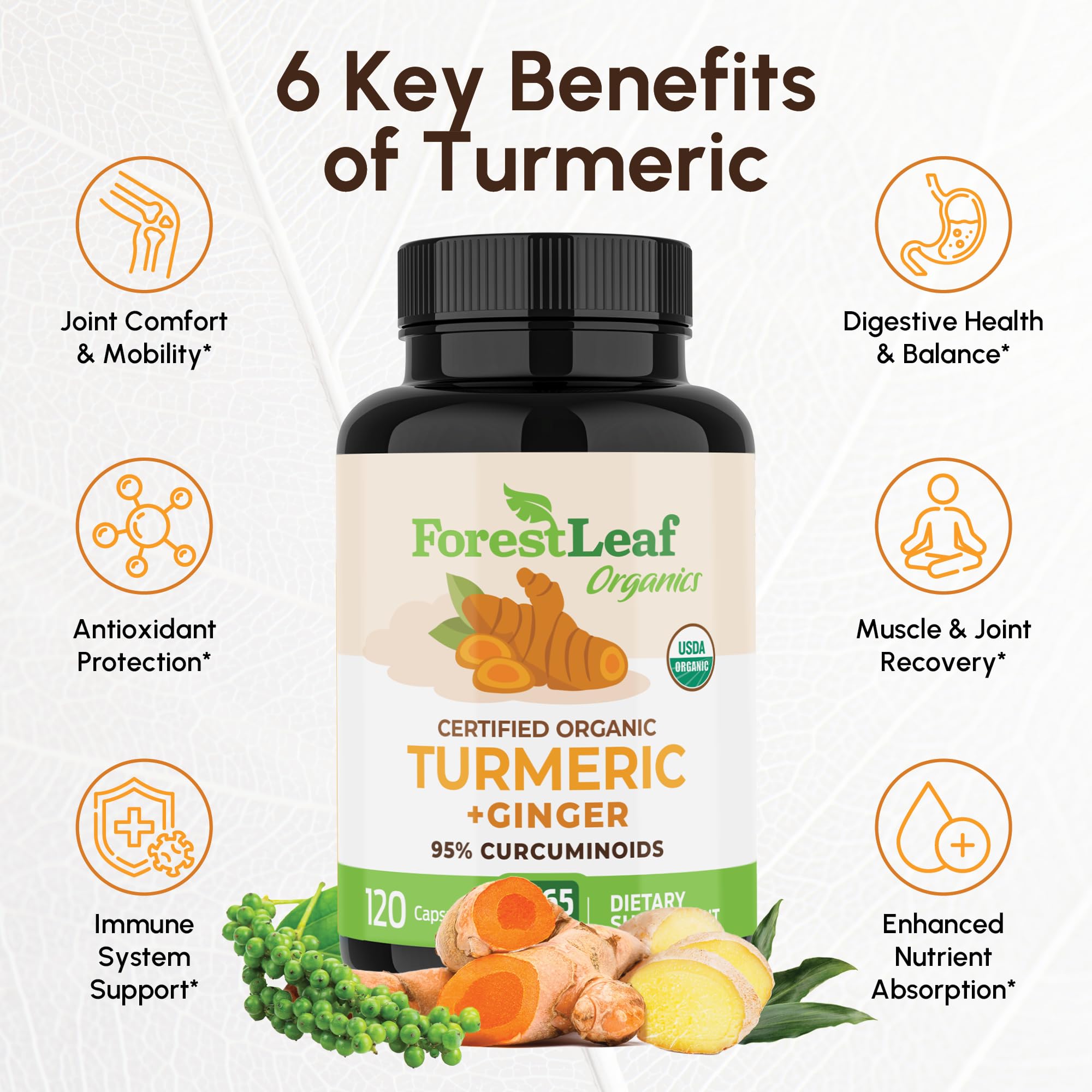 Turmeric Supplement Extra Strength 2265mg - Turmeric Curcumin Supplement w/BioPerine Black Pepper - Tumeric and Ginger Supplements, 95% Curcuminoids, Supports Immune & Joint Health, 120 Caps — Amazon image 2
