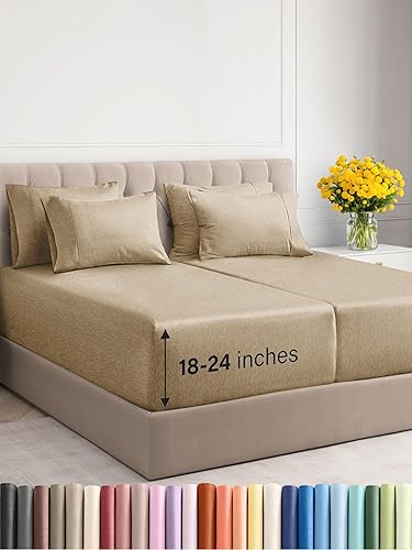 Juego de sábanas extra profundas tamaño King, sábanas transpirables y refrescantes de 7 piezas, juego de sábanas de lujo para hotel, fácil ajuste,