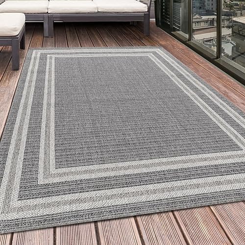 HomebyHome Outdoor Teppich Grau 60x100 cm für Küche, Terrasse, Balkon, Garten, C