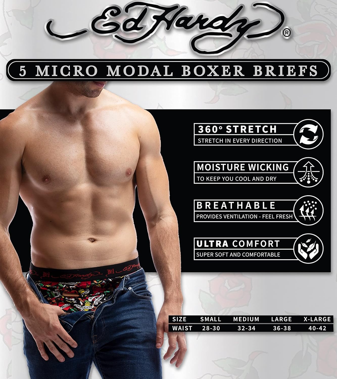 ED HARDY Mens Boxer Briefs Active Stretch Breathable Underwear, Comfortable Gym Boxer Briefs Multipack