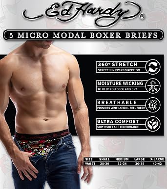 ED HARDY Mens Boxer Briefs Breathable Underwear Durable Boxers Multipack