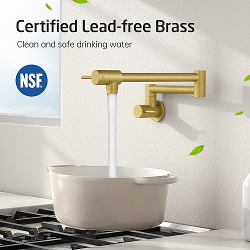 Miniatura 2 de KES Llenador de Ollas Dorado para Cocina Grifo Plegable de Latón con Doble Articulación Brazo Giratorio Grifo de Fregadero Articulado de Montaje