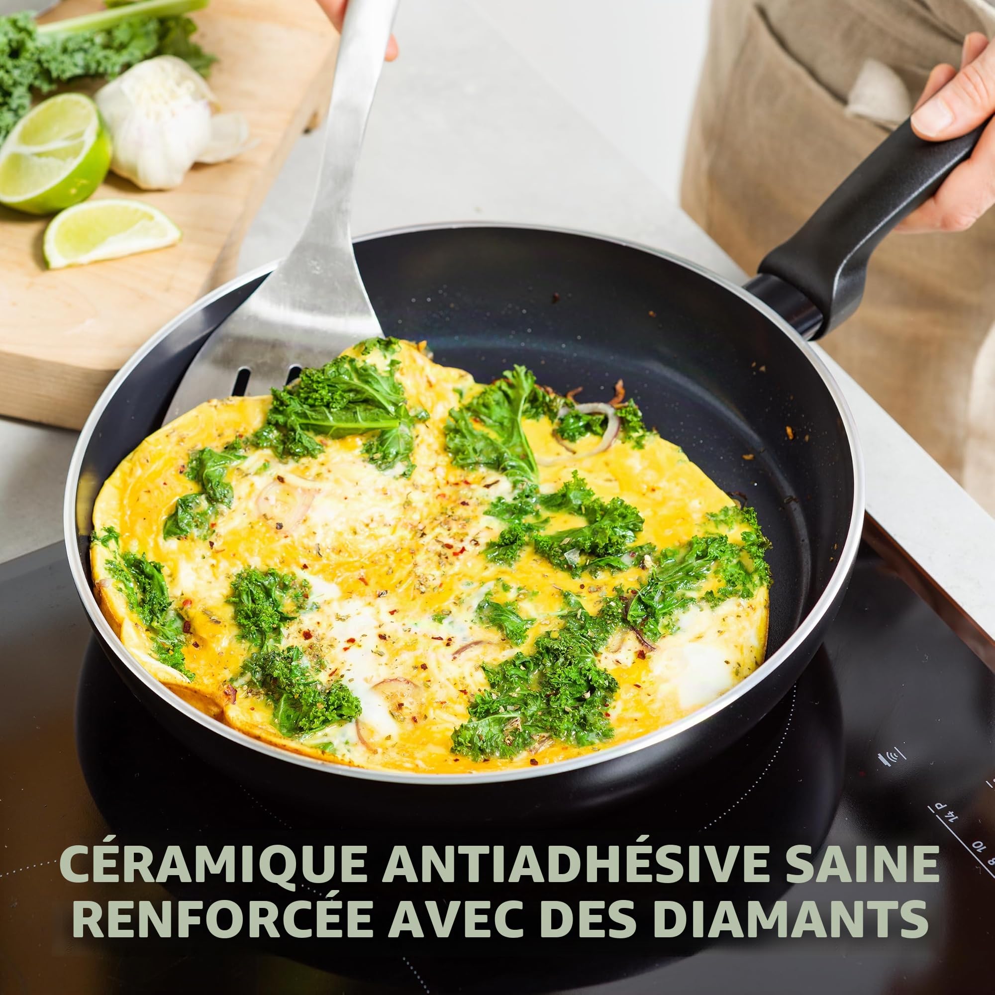 GreenPan Torino Poêle à Frire de 28 cm Antiadhésive en Céramique Sain, Sans PFAS, Induction, Résistante au Lave-vaisselle, Va au four jusqu'à 160°C, Noir