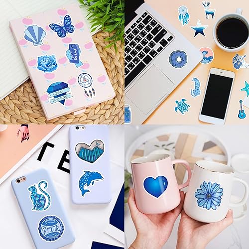 Miniatura 6 de Paquete de 100 calcomanías estéticas azules para niñas, vinilo, calcomanías impermeables para laptop, botellas de agua, automóvil, bicicleta,