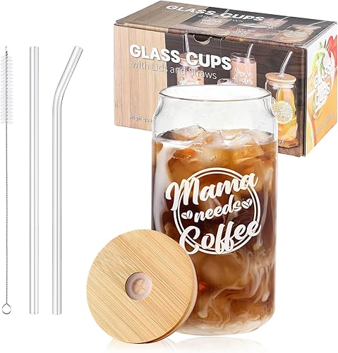 Taza de vidrio para café con texto en inglés "Mama Needs Coffee", regalos para mamá de hija, hijo, niños, regalo de cumpleaños para mamá, mujer,