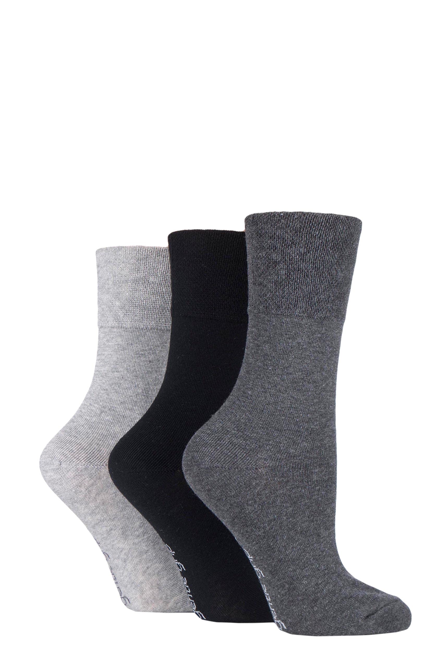 Sockshop Black / Grey Gentle Grip Kids Plain Cotton Socks Pack Of 3 Black/Grey 12.5-3.5