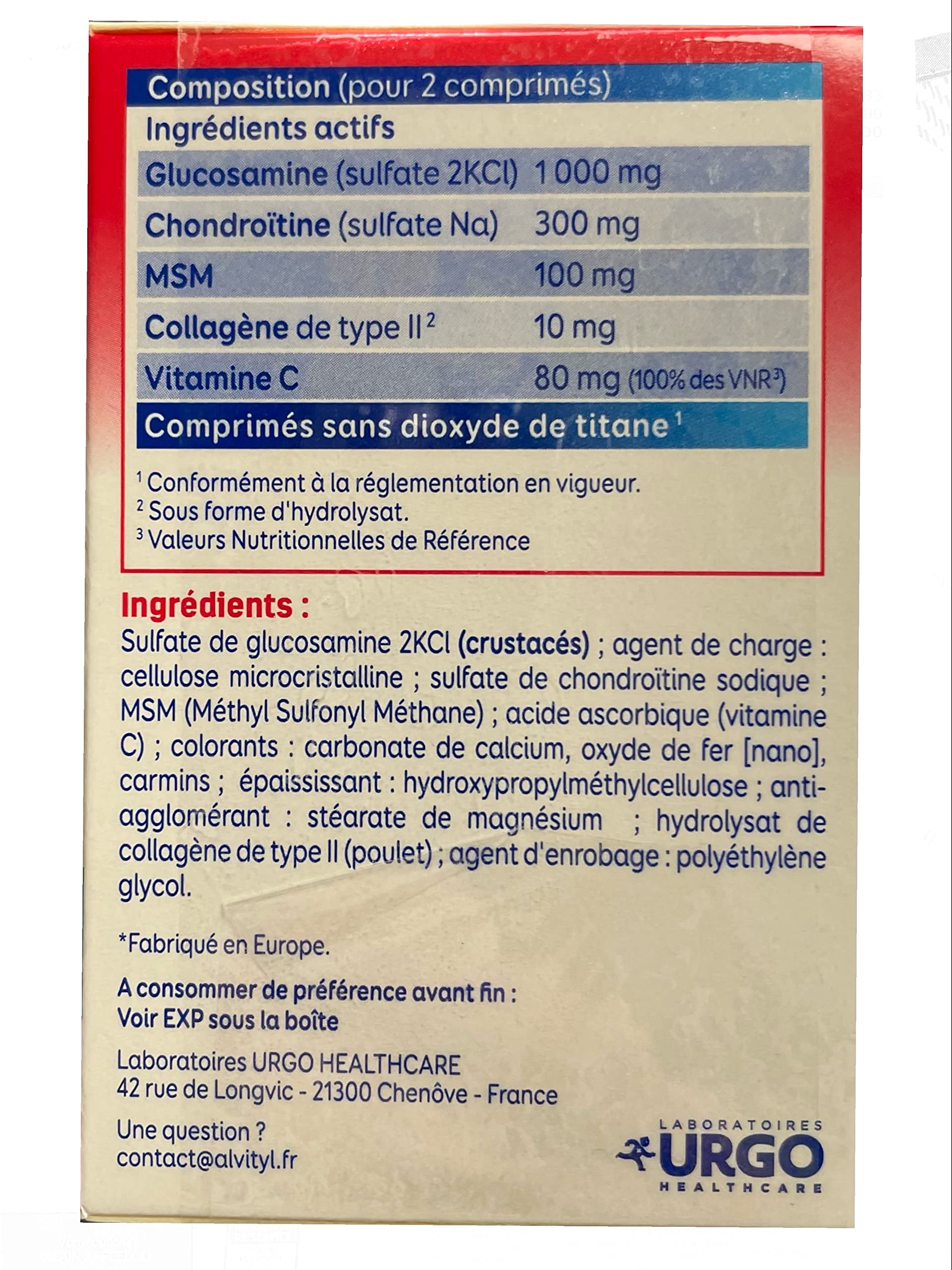 Urgo GOVital - Chondro Flex chondroitine glucosamine collagène MSM Vit C - TROIS MOIS DE TRAITEMENT - Lot de 3 boites