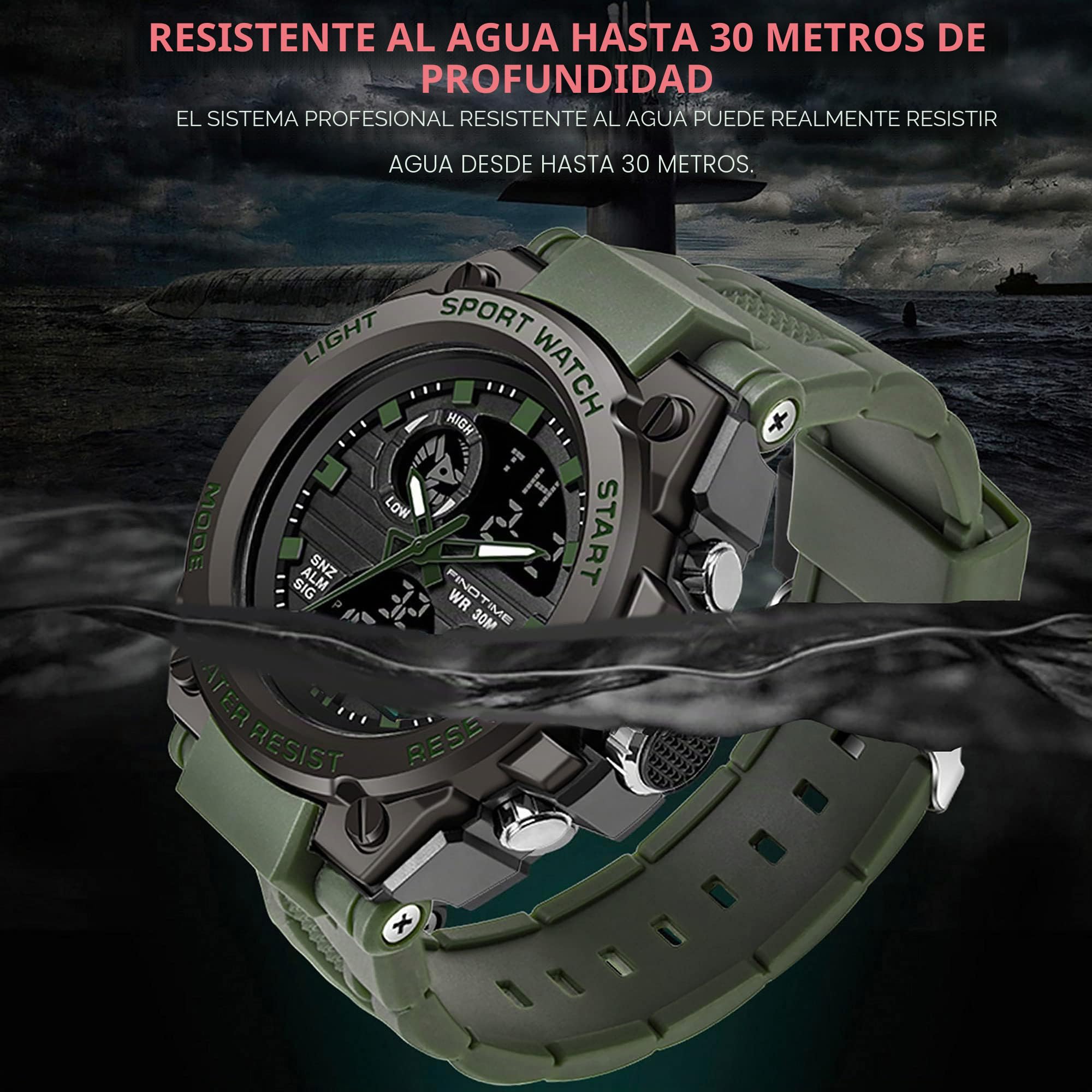 Reloj deportivo digital militar para hombre, resistente al agua hasta 50 m | con cronómetro, alarma, temporizador de cuenta atrás y pantalla de hora dual